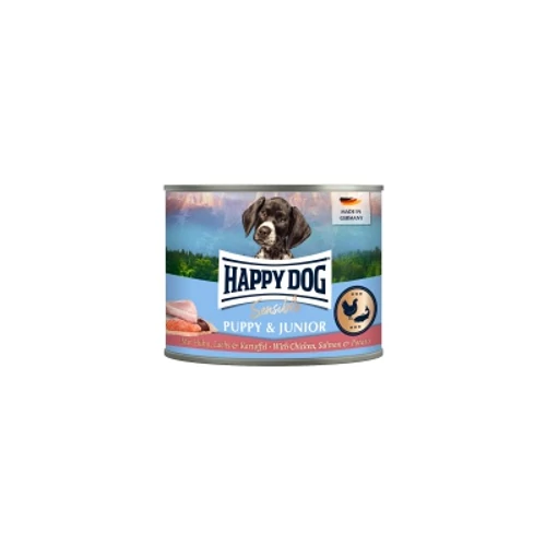 Happy Dog Supreme Sensible Puppy&Junior konzerv, csirke, lazac és burgonya ízesítésű nedves állateledel kölyök és fiatal kutyák számára 6x200 g 200 g
