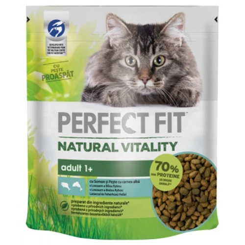 Perfect Fit Natural Vitality Adult 1+ macskaeledel lazaccal és fehérhúsú hallal 650 g