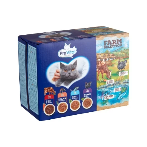 PreVital Farm Selection alutasakos válogatás - marha, pulyka, lazac, tőkehal 12 x 85 g
