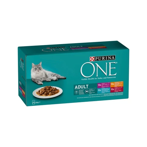 Purina ONE Adult nedves macskaeledel csirkével, marhával, báránnyal, tengeri hallal 40 x 85 g