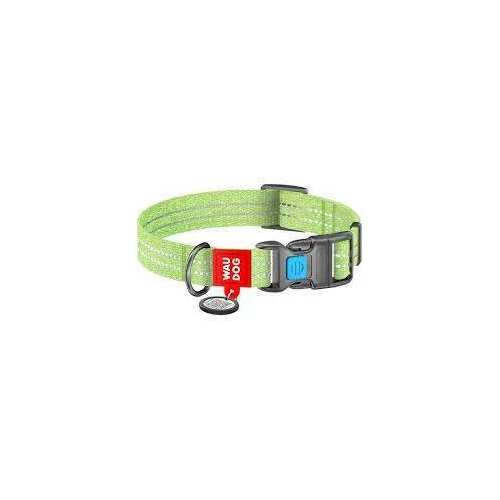 WAUDOG Re-cotton, Reflective Dog collar (XL) - nyakörv, újrahasznosított pamutból (QR kódos, fényvisszaverő csíkkal, világoszöld) kutyák részére (37-58cm/25mm)