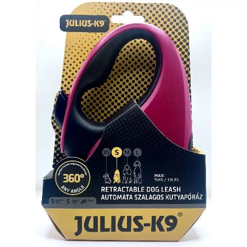 JK9 Retractable Dog Leash -  automata szalagos póráz (piros-fekete) kutyák részére (S) 5 méter