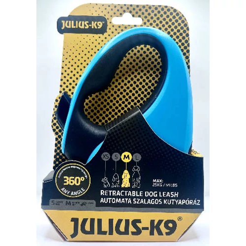 JK9 Retractable Dog Leash -  automata szalagos póráz (türkiz-fekete) kutyák részére (M) 5 méter
