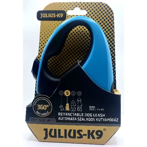 JK9 Retractable Dog Leash -  automata szalagos póráz (türkiz-fekete) kutyák részére (S) 5 méter