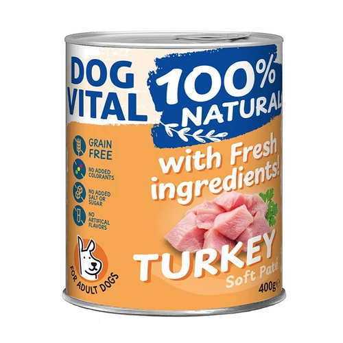 Dog Vital konzerv 100% Natural Soft Paté Turkey - pulya 400g