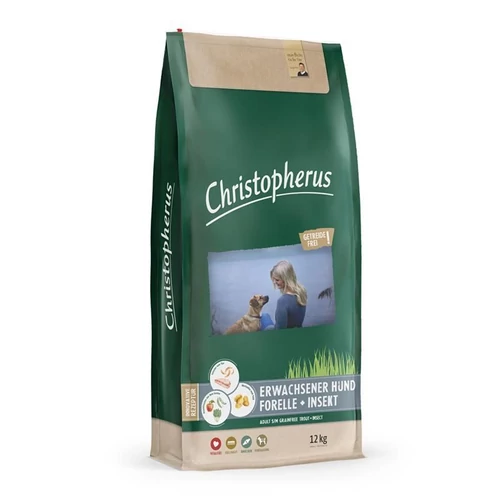 Christopherus Dog Adult Grain Free Pisztráng és rovar Small&medium 12kg