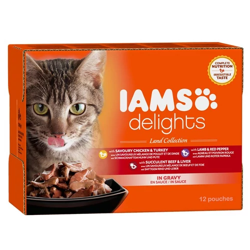 Iams Cat Delights LAND IN GRAVY multipack, többféle íz, ízletes szószban 12x85g