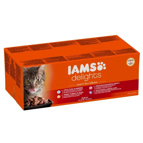 Iams Cat Delights Land&sea Multipack Aszpikban nedves macskatáp 48x85g