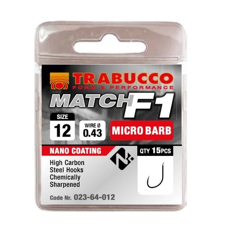 Trabucco F1 Match mikro szakállas horog 18 15db