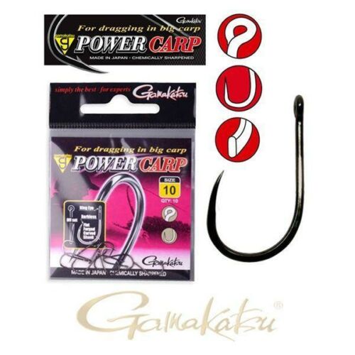 Gamakatsu POWERCARP EYED HOOKS BARBLESS BLACK #8-as