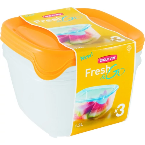 CURVER "FRESH&GO" NÉGYZETES ÉTELTÁROLÓ KÉSZLET   3x1,2L - Transzparens/narancssárga