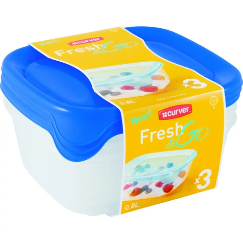 CURVER "FRESH&GO" SZÖGLETES ÉTELTARTÓ SZETT 3x0.8L - Transzparens/kék