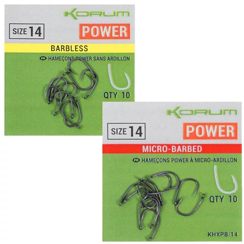 Korum XPERT POWER BARBLESS HOOKS - SIZE 14